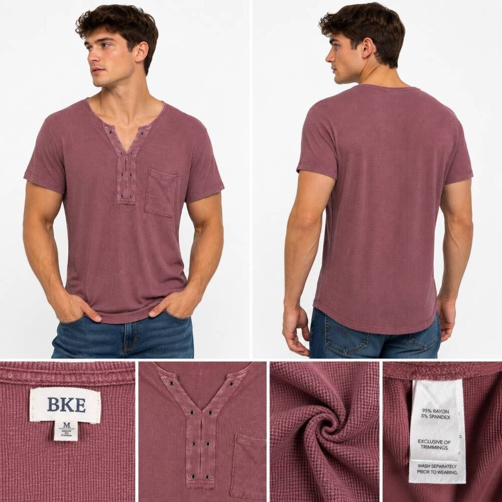 BKE Mauve Waffle Knit Henley Pocket Top Women’s M